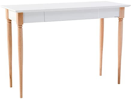 RAGABA MAMO Schreibtisch mit Schublade 105cm Breit x 40cm Tief x 75cm Höhe, FSC Holz Gedrechselte Beine | Weiß