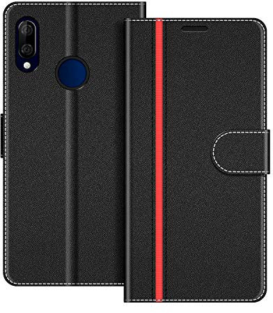 COODIO Handyhülle für Wiko View 3 Lite Handy Hülle, Wiko View 3 Lite Hülle Leder Handytasche für Wiko View 3 Lite Klapphülle Tasche, Schwarz/Rot