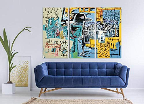 DDSDA Bilder 3 teiliges Leinwandbild Gesamtformat: 90x50 cm Vlies Leinwandbild Basquiat Vogel Geld Basquiat 3 Teilig Kunstdruck modern Wandbilder Bilder Kunstdruck auf Wandbild mit Rahmen
