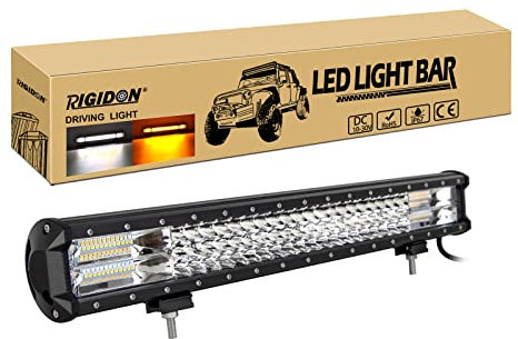 RIGIDON Barre lumineuse stroboscopique,23 pouces 58cm 324W 12V 24V barre d'éclairage led, orange blanc feu antibrouillard pour offroad Véhicules Voiture camions SUV ATV 4x4,3000K,6000K led light bar