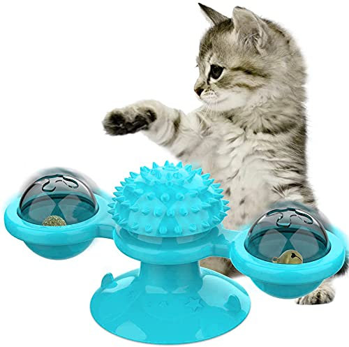 BKJJ Katzenspielzeug, Katze Interaktion Spinner Spielzeug, Plattenspieler Katzenspielzeug mit Katzenminze, Interaktives Necken, Kratzende Tickle Grooming Cats Haarbürste Plattenteller Katzenmolaren