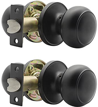 PinLin 2 Pack Passage Door Knob for Hall and Closet, Keyless Stainless Steel Round Door Handle, Black Interior Door Knob Non-Locking Set, Passage Function Door Lock Set
