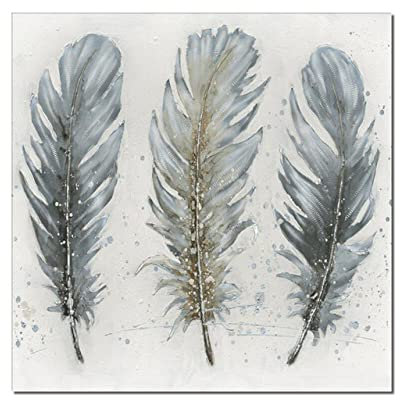 YANQSHM Handgemalte Acrylbilder,Nordic Minimalismus Silber Feder Textur Wandkunst Ölgemälde Leinwand Gemälde Moderne Decortion für Wohnzimmer Home Office Eingang Schlafzimmer,50Cmx50Cm