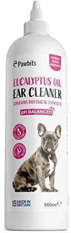 Pawbits Ear Cleaner for Dogs & Cats A Moisturising Ear Cleaning Solution with Eucalyptus Oil to Remove Dirt & Wax – Non Toxic & Soothing Drops to Stop Itching & Discomfort, Head Shaking (500ml)