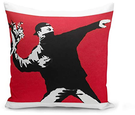 Fabulous Kissen Kissenbezug 40x40 cm Banksy Rage The Flower Thrower Street Art Graffiti Rot