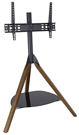 AVF Hoxton TV Floor Stand - Free-standing Tripod TV Unit, Solid Dark Wood Legs - Black Glass Shelf, For TVs 32 to 70