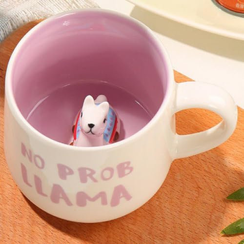 Alpaka Tasse Lustige Kaffeetasse Alpaka Tasse 3D Geschenk Keramik Teetasse mit Löffel Untersetzer Tee Kaffee Becher Mug Geburtstagsgeschenk für Frau Freunde Kinder