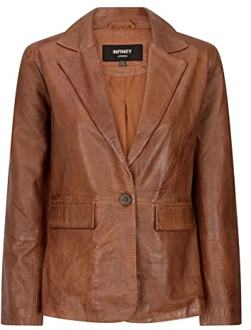TruClothing Womens Real Leather Blazer Jacket Short 1 Buton Brown Tan Black Classic Retro - Timber L