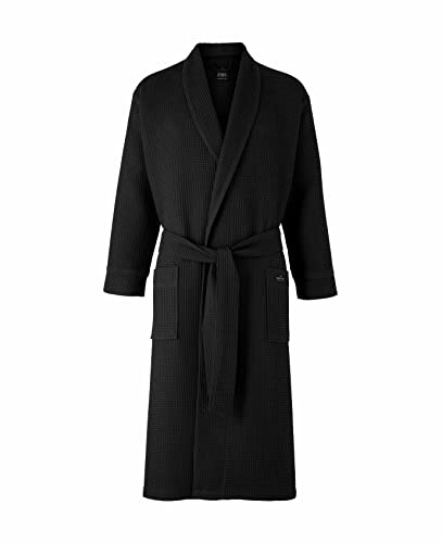 Men's 100% Cotton Waffle Dressing Gown, Black, S