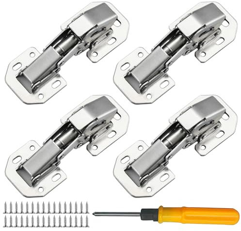 Jiaxitek 4 Pack Soft Close Damping Hinges, 90 Degree Concealed Cabinet Hinges with Slotless Design, Easy to Install for Cupboards, Drawers, Windows and Cabinet Doors