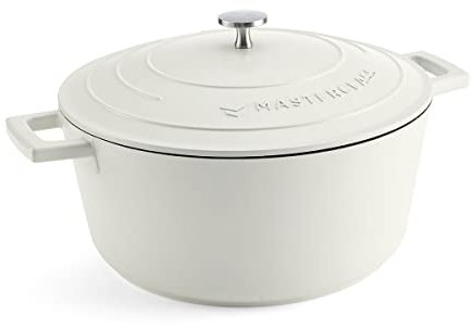 MasterClass Casserole Dish with Lid, Large 5L/28 cm, Lightweight Cast Aluminium, Induction Hob and Oven Safe, Cream