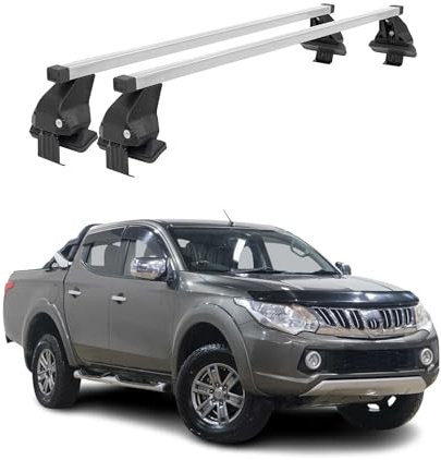 OMAC Menabo Dachträger für Mitsubishi L200 2015-2023 Stahl Silber | DIN 75302:2019 & ISO/PAS 11154:2006 geprüft, Abschließbar, City-Crash-getestet, bis 50 kg Traglast, Querträger, Grundträger