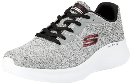 Skechers Herren Skech-LITE PRO FAREGROVE Sneaker, Gray Circular Knit/Synthetic/Red Trim, 47.5 EU
