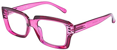 DOOViC Blaulichtfilter Lesebrille 1,5 Damen Computerbrille Brille mit Sehstärke Großes Gestell Rosenrot Rechteckig Rahmen