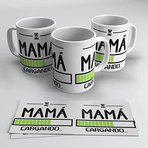 Taza con frase Graciosa Mamá Cargando – Taza de Desayuno para Regalar el día de la Madre – Taza para futuras mamás | Cerámica 325ml (Doble Mama Cargando)