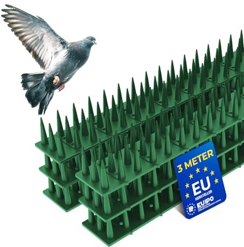 Système Anti-Pigeons en Plastique 3m (50 cm x 6 pièces) Vert Répulsif pour Chats pour Le Jardin à Trois Rangs, Répulsif Contre Les Martres, Hautes Pointes Anti-Oiseaux pour Balcon, Clôture, Jardin