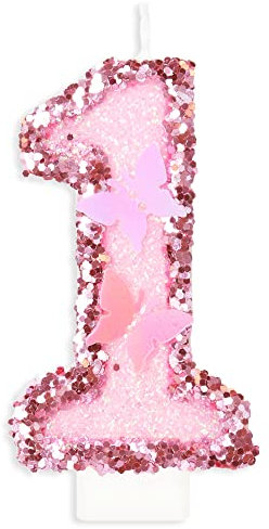 Geburtstagskerzen Zahlen 1, Schmetterling Kerzen Geburtstag, Personalisierte Geburtstagskerzen Kinder, Rosa Tortendeko 1 Geburtstag, Glitzernde Kuchendeko für KinderGeburtstags, Erwachsenen-Jubiläum