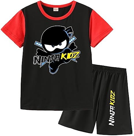 Forlcool Ninja Kidz Kids Summer T Shirts and Shorts 2pcs Clothing Sets Ninja Kidz Pjs shirts for Boys Girls (Black 01,7-8 Years,7 Years,8 Years)