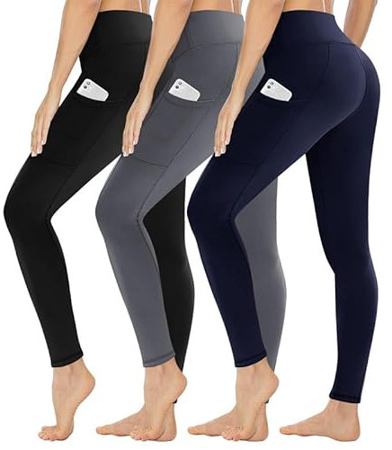 Gayhay 3er Pack Leggings Damen High Waist Sportleggings Blickdicht Sporthose für Sport Yoga Gym(Schwarz/Dunkelgrau/Dunkelblau-T,S-M)