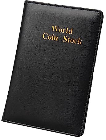 rongweiwang 60 Taschen Münzen Aufbewahrungsalbum PU Cover Sammelalbum Briefmarken hitzebeständig kältebeständig Lesezeichen Sammelbuch Wohnkultur, Schwarz