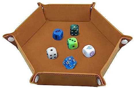 Tebinzi Dice Holder Tray | PU Leather Holder and Dice Rolling Mat,Hexagon Dice Tray and Storage, Portable Board Game Storage Bowls for Family, Friends, Dice Games Like RPG,
