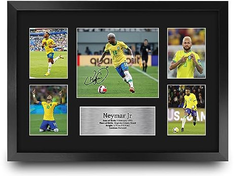 HWC Trading A3 Neymar Jr Brasilien Gedruckte Memorabilien Signiertes Autogramm Fotodisplay für Fußball Fans - Gerahmt