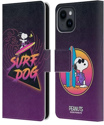 Head Case Designs Offizielle Peanuts Surfer Hund Snoopy Aloha Disco Leder Brieftaschen Handyhülle Hülle Huelle kompatibel mit Apple iPhone 15