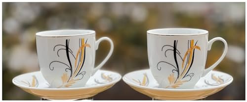 Topkapi Home - 12-tlg Tassen-Set Sophia │6 Tassen + 6 Untersetzer │ Dekor TK-888 │ V ~180 ml │ H ~7,8 cm │ Wunderbar als Kaffee-Set, Tee-Set │ Haushaltsporzellan mit Dekor │ für 6 Personen