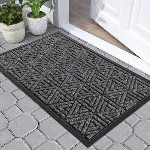 Yimobra Door Mat Outdoor Entrance, Heavy Duty Durable Front Welcome matt for Outside Home Entry, Doormat for Back Patio Floor Porch Garage Office, Low Profile, Easy Clean, 43x75 cm, Mix Grey