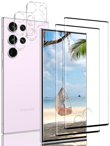 Protector Pantalla para Samsung Galaxy S23 Ultra Ultra Cristal Templado [Caso Amistoso][De Punta a Punta][Sin Burbujas][Anti-Scratch][Sensible al Tacto][Ultra HD] 2+2 Unidades