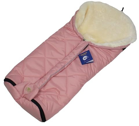 Reissner Lammfelle Merino Lammfell Baby Fußsack ESKIMO Mumienform mit Reißverschluss für Kinderwagen Buggy & Stroller rosa