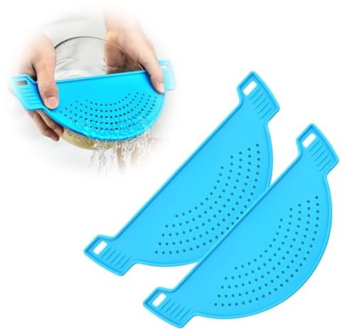 2 Stück Abgiesshilfe, Lebensmittelsieb, Schnappsieb, Abgießsieb für Nudeln, Gemüse, Kochtöpfe, Schüsseln (Blau)