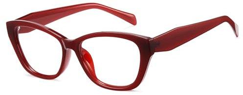 Cyxus Nerd-Brille Ohne Stärke Blaulichtfilter Brille Herren Damen Katzenauge Mode Retro Brillenfassung Stil für PC TV Tablet Unisex 8154 (03-Rot)
