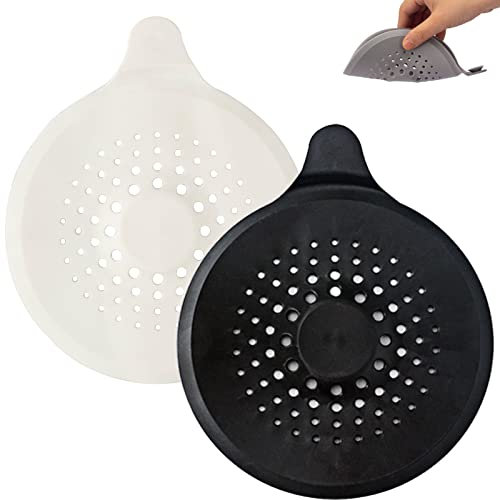2 Pack Hair Catcher for Shower Drain with Strong Suction Cup, Silicone Sink Strainer Protector Shower Drain Cover Hair Stopper Trap Sink Filter for Bathroom Bathtub Kitchen Sink (Black + White)