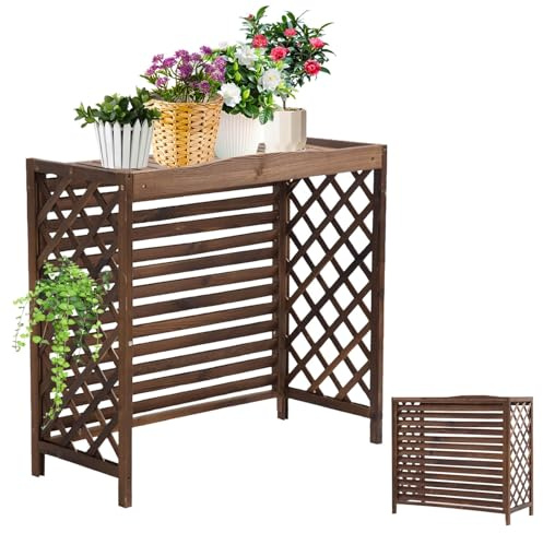 Klimaanlagen Abdeckung Massivholz Blumenständer Draußen Jalousien Design Zum Verstecken Von Außenklimageräten Dekorativer Sichtschutz Anti-Korrosion Blumenregal Holz Für Garten Balkon ( Size : 110x50x