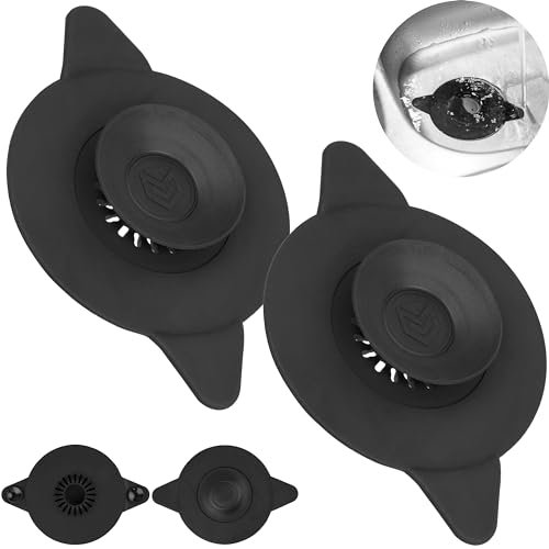 Tappo di scarico universale, 2 pezzi, Ø 11 cm, nero, in silicone, per scarico a valvola fino a Ø 100 mm, con ventose, filtro per rifiuti alimentari e capelli, filtro di scarico per lavello, lavabo