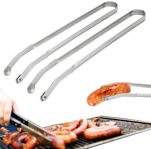 BBQ Grillzange Drehbar | 38 cm Wurst Grillzange Edelstahl mit Rädchen | Zange Küchen Utensilien für draußen, BBQ-Würstchen-Füllzange (2 Stück)