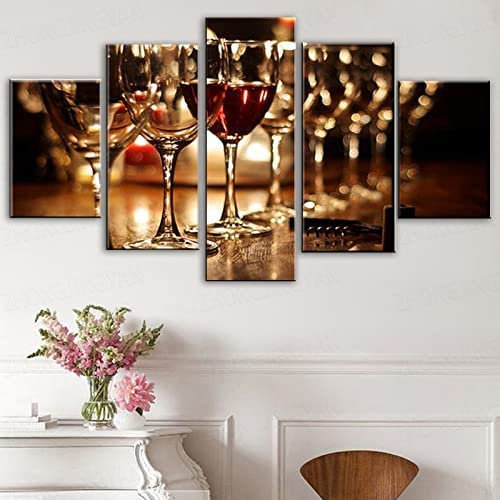5 Pezzi Collezionista Di Bicchieri Di Vino Quadro Su Tela Canvas Quadri Moderni Per Soggiorno Camera Da Letto Cucina Decorazione Da Parete, Senza Cornice 200 X 100 Cm -Ufficio/Hotel/Ristorante/Foto/P