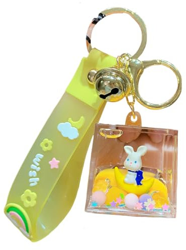 ZDHC Süßer Mondkaninchen-Schlüsselanhänger, Kawaii, schwimmender Treibsand, Hase, Schlüsselanhänger, Autoschlüssel, Taschenanhänger für Frauen und Mädchen, Orange 5, One size