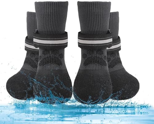 BINGPET Hundesocken gegen Lecken von Pfoten für Hartholzböden, rutschfest, wasserdichte Hundeschuhe für kalte/heiße Gehwege, Traktionskontrolle, Hundeschuhe und Pfotenschutz für Welpen, kleine