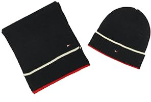 Tommy Hilfiger Herren Mens Flag Split Tipping Hat & Scarf Set Beanie-Mütze, Wüstenhimmel, Einheitsgröße