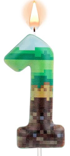 Pixel Birthday Cake Candle, Green Pixel Birthday Number Candle Number Cake Toppers for Wedding Anniversary Themed Parties (1)