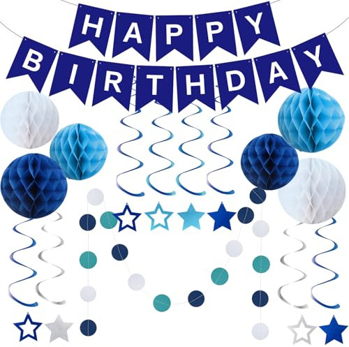 DKDDSSS Striscione Buon Compleanno, Decorazioni Blu, Happy Birthday Festone, Festoni e Addobbi per Festa