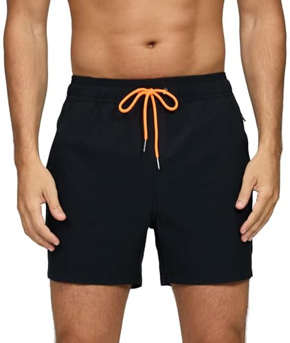 Vorvowry Bañador Hombre Secado Rapido Respirable Traje de Baño Estampado Ligero Boxer Calzones Bano para Natacion Playa Surf de Bolsillo con Cremallera Negro L