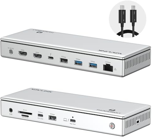 Thunderbolt 4 Dock, WAVLINK Thunderbolt 4 Docking Station with Quad 4K@60Hz Monitors, Four Thunderbolt4 ports, 98W PD, 2.5G RJ45 Ethernet, SD V4.0, 10Gbps USB3.1, for MacBook Pro/Air etc