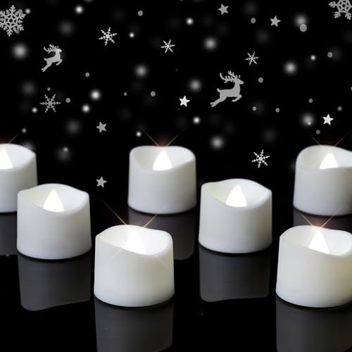 AMAGIC 24 Pack White Colour Battery Operated Flameless Flicker Bright Fake Electric LED Candle Tea Lights, for Wedding Table Decor, Mother's Day, Aniversary, Window Decor