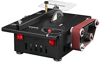 KKnoon Mini sega da banco da 200 W e levigatrice a nastro con asta di prolunga, pinza, kit di foratura per smerigliatura e intaglio, sega circolare da tavolo