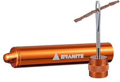Granite Suture Reifenreparaturset, Kompaktes Tubeless-Pannenset mit 2 Größen Reifenplugs, Repariert MTB- und Rennradreifen (Orange)