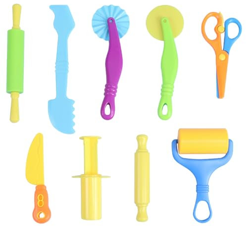 SSKHE Juego de Herramientas para plastilina de 9 Piezas, Adecuado para Juguetes Infantiles, Incluye Sellos, Rodillo, Herramientas para Esculpir y más, Fabricado en plástico, hogar