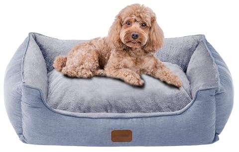 OUPEIWAWA Orthopädisches Hundebett für kleine/mittelgroße Hunde 62x50x17cm | Schlafbereich 43x38cm, Hundekorb mit hohem Rand, abnehmbarer und waschbarer Bezug, rutschfest, Hellgrau, Indoor/Auto